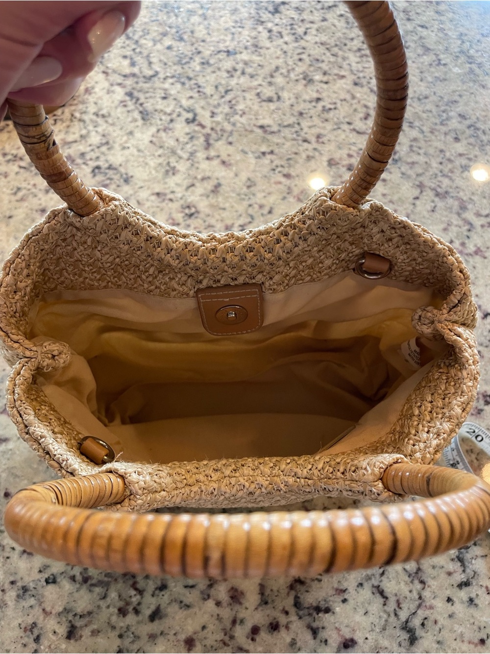 Woven Straw Tote with Embroidered and beaded Floral Design - Beige - Picture 5 of 7